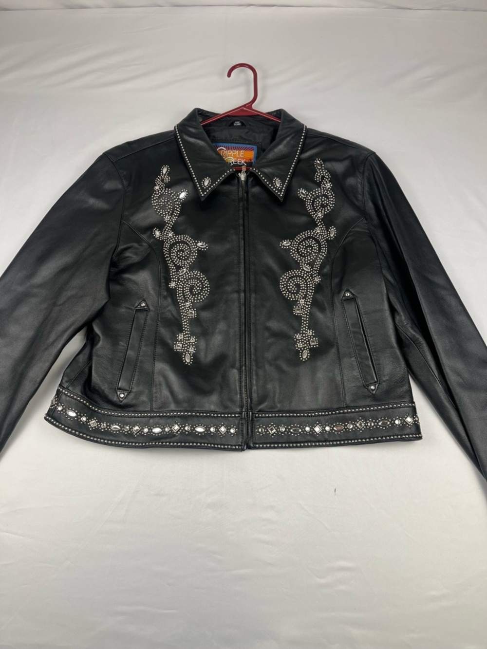 Cripple Creek Genuine Leather Jacket Women’s Studded Western Biker Black XXL